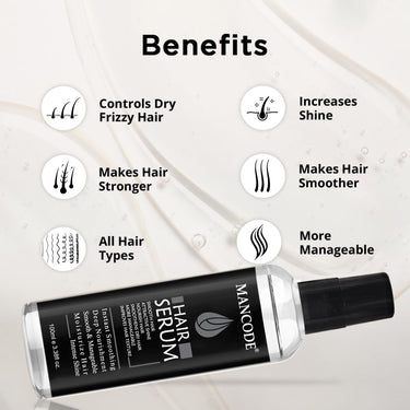 Mancode Hair Serum for Men Instant Shine & Smoothness Regular Use For Dry & Wet Hair Gives Frizz Free Soft & Silky Hair - 100ml (Men's Hair Serum, 100ml e 3.38fl oz.)